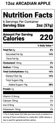 Arcadian Apple 12oz Nutrition Label