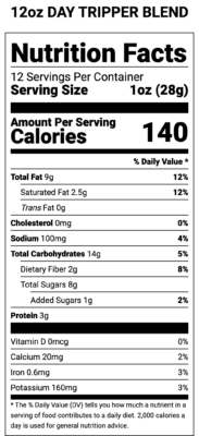 Day Tripper Blend 12oz Nutrition Label