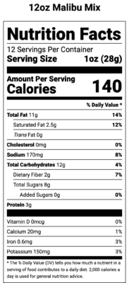 Malibu Mix 12oz Nutrition Label