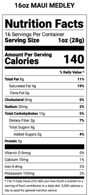 Maui Medley 16oz Nutrition Label