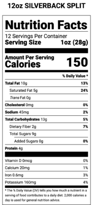 Silverback Split 12oz Nutrition Label