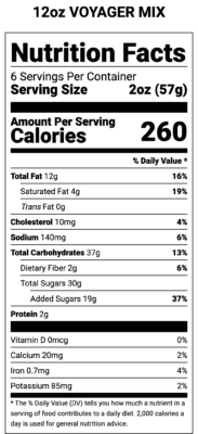 Voyager Mix 12oz Nutrition Label