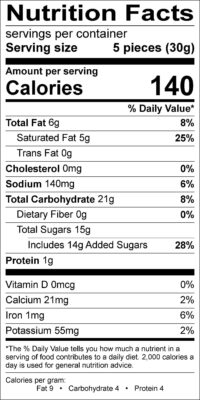 Yogurt Dipped Pretzels Nutrition Label