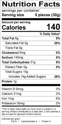 Yogurt Dipped Pretzels Nutrition Label